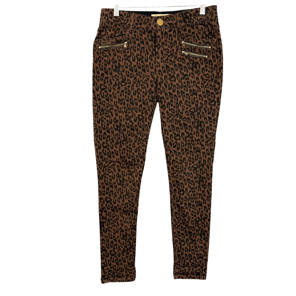 Democracy Pants Women 6 Brown Black Leopard Print Ab Solution Skinny Zip Accent